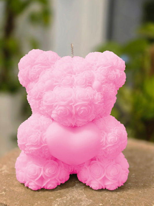 Large Bear Holding heart Candle